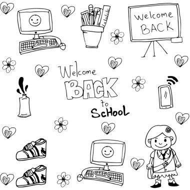 Doodle düz okulda araçları