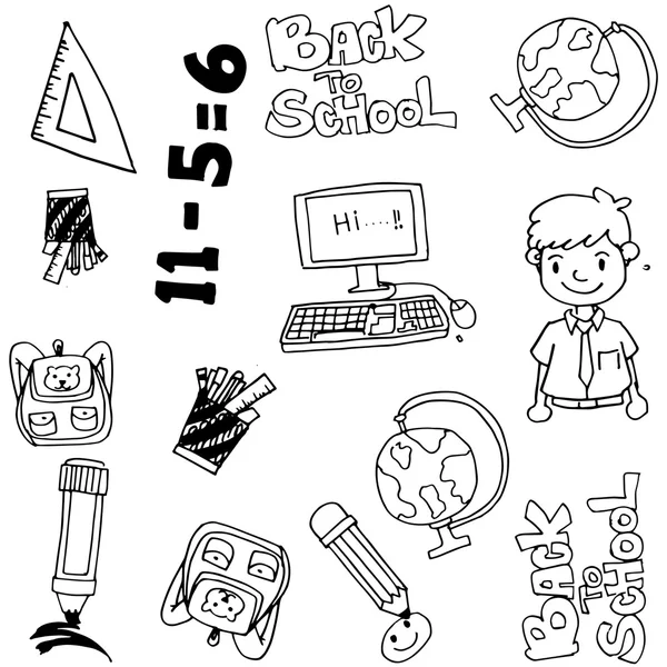 Vetor desenhado à mão doodle com itens de educação —  Vetores de Stock