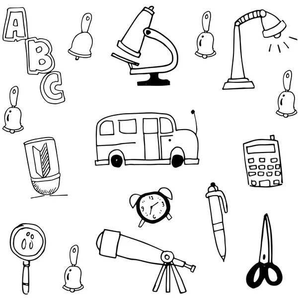 Nástroje pro školní ruční kreslení v doodle — Stockový vektor