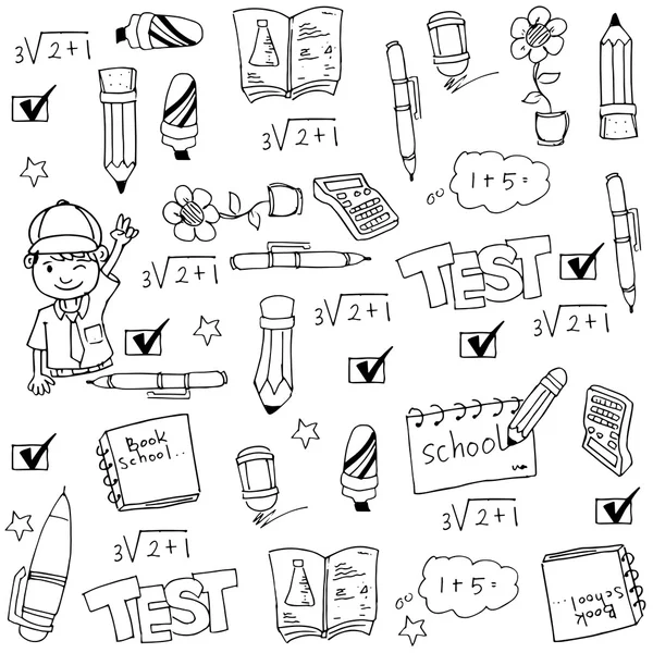 Doodle de muchos elemento escuela — Vector de stock