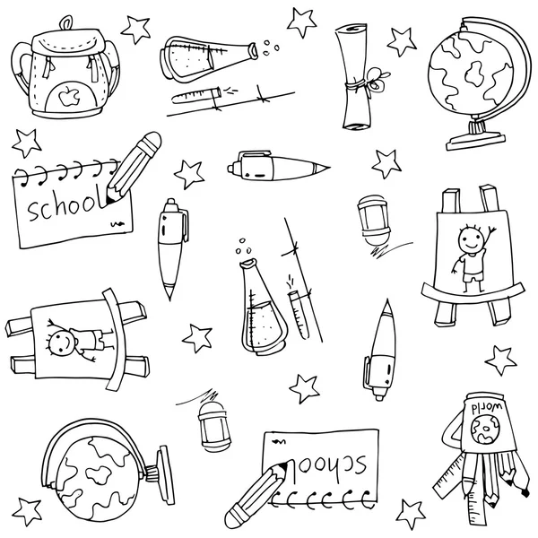 Elemento escuela doodle conjunto — Vector de stock