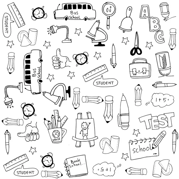 Doodle de ferramentas schoole definir estoque coleção — Vetor de Stock