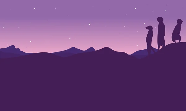 Di notte meerkat paesaggio silhouette — Vettoriale Stock