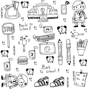 Okul araçları vektör çizim doodle