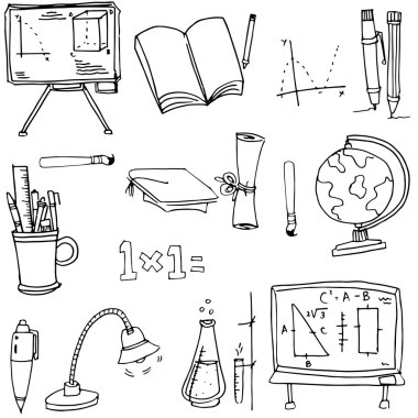 Okul nesne el Doodle çizmek