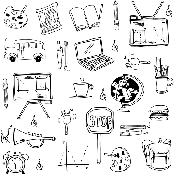 Outils de dessin à la main gribouillis scolaires — Image vectorielle