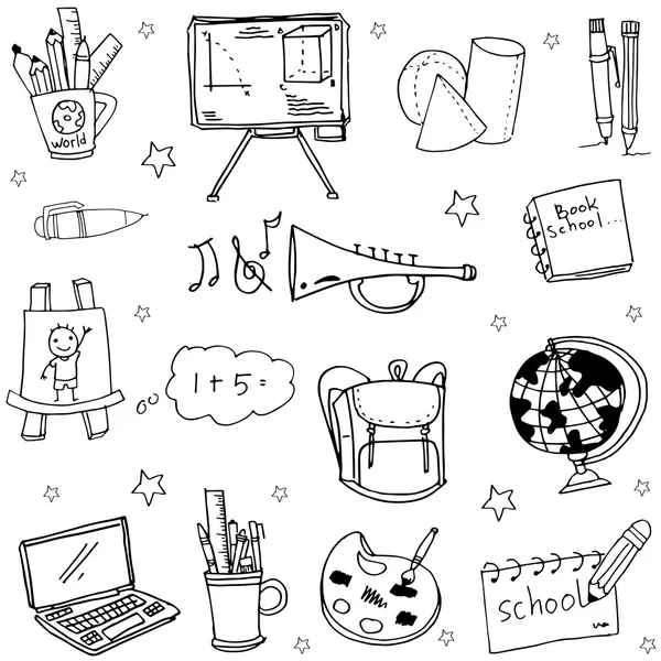 Dibuja a mano objetos escolares garabatos — Vector de stock
