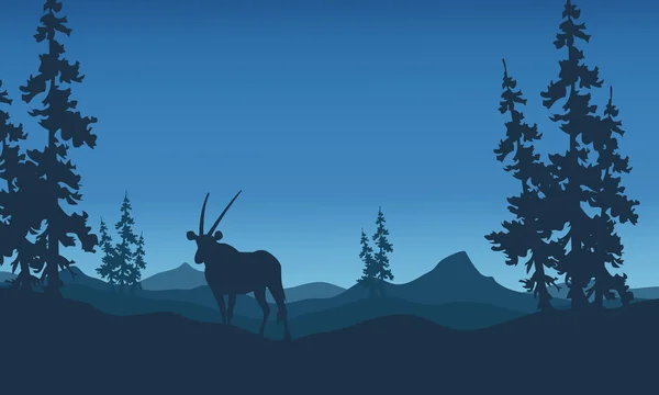 Siluetas de antílope hermoso paisaje — Vector de stock