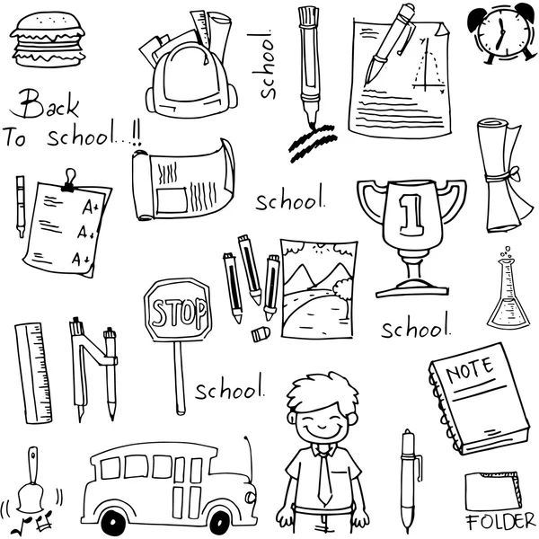 Escuela educación mano dibujar garabatos — Vector de stock