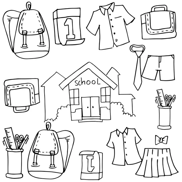 Doodle de ferramentas de saco de objeto escolar — Vetor de Stock