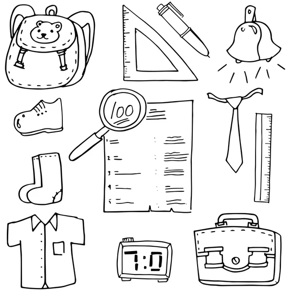 Elementet skola i doodle linjalen papperspåse — Stock vektor