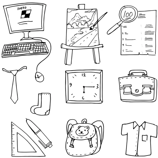 Computer tas liniaal papier element doodles school — Stockvector