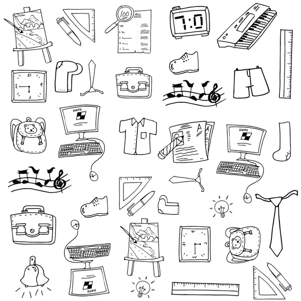 Szkoła doodles wielu obiektów — Wektor stockowy