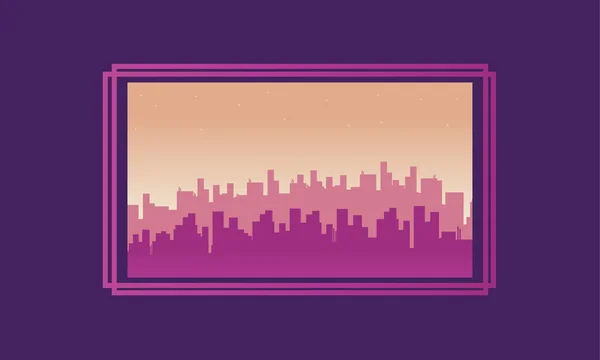 Силуэты городских пейзажей на фиолетовом фоне — стоковый вектор