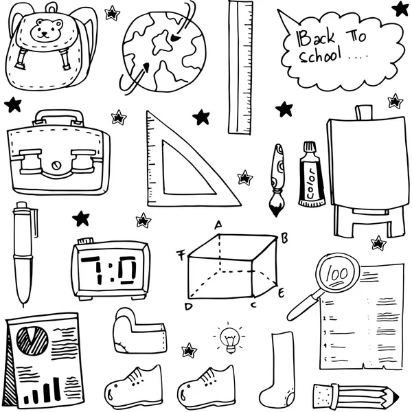 Doodles'ın nesne okul malzemeleri — Stok Vektör