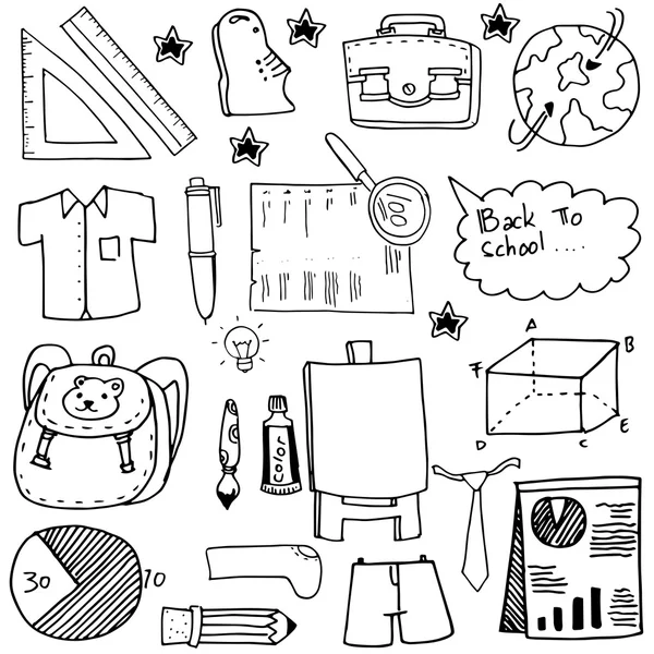 Escuela educación doodles suministra bolsa de papel tablero — Vector de stock