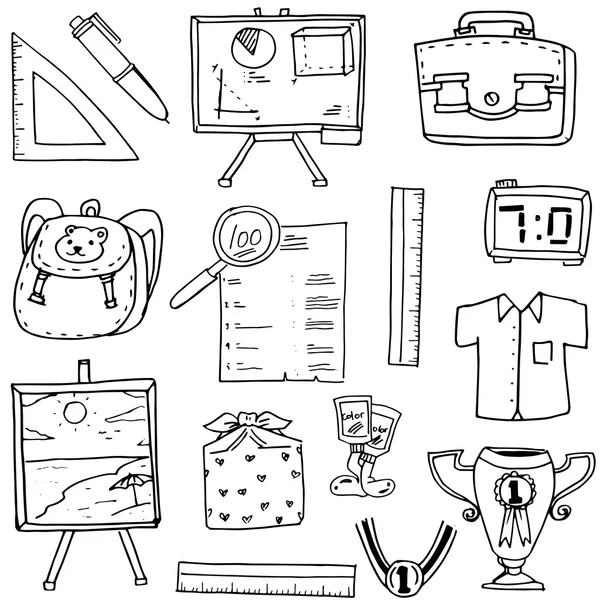 Hand loting klaslokaal levert doodles — Stockvector