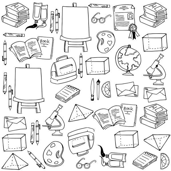 Doodle de material escolar para el aula — Vector de stock