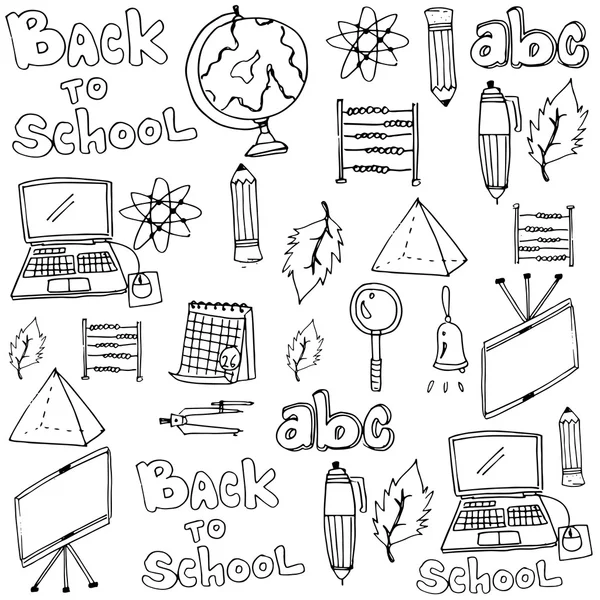 Skolan verktyg klassrummet leveranser i doodle — Stock vektor