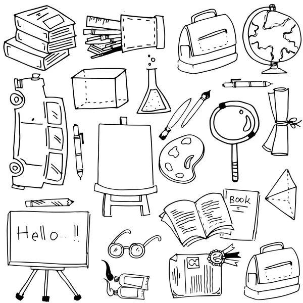 Schulbildungsobjekt Doodles — Stockvektor