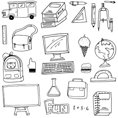 Doodles'ın el çizmek okul malzemeleri