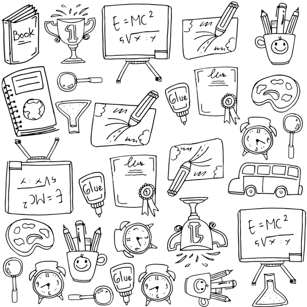 Προμήθειες σχολείο doodles σχεδιασμού — Διανυσματικό Αρχείο