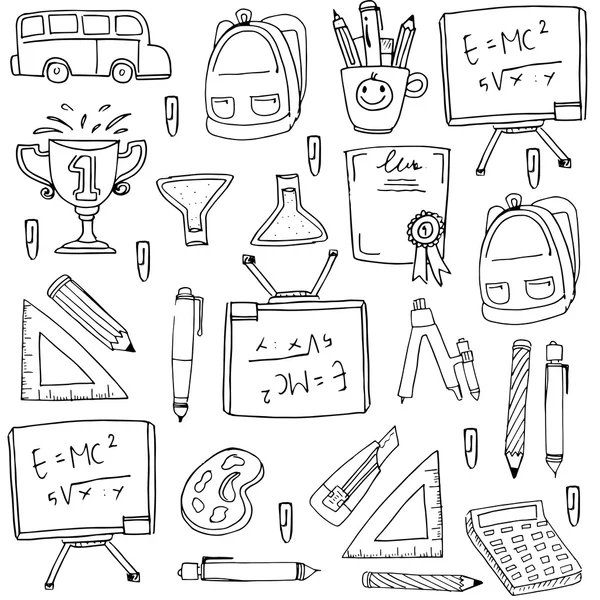 许多元素学校涂鸦 — 图库矢量图片