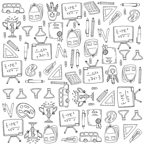 Collection stock de nombreux objets doodles scolaires — Image vectorielle