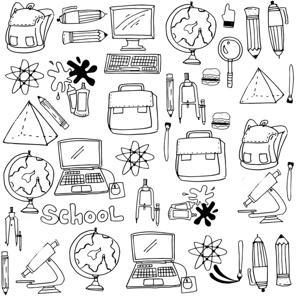Material escolar doodles colección stock — Vector de stock