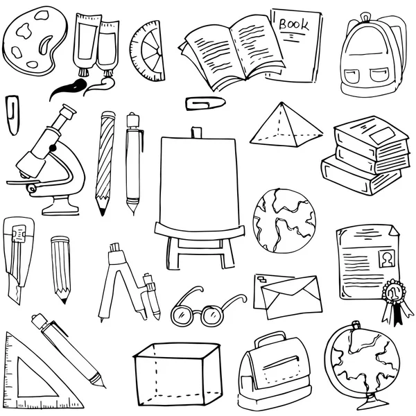 Χέρι κλήρωση στοιχείο εκπαίδευση προμήθειες doodles — Διανυσματικό Αρχείο
