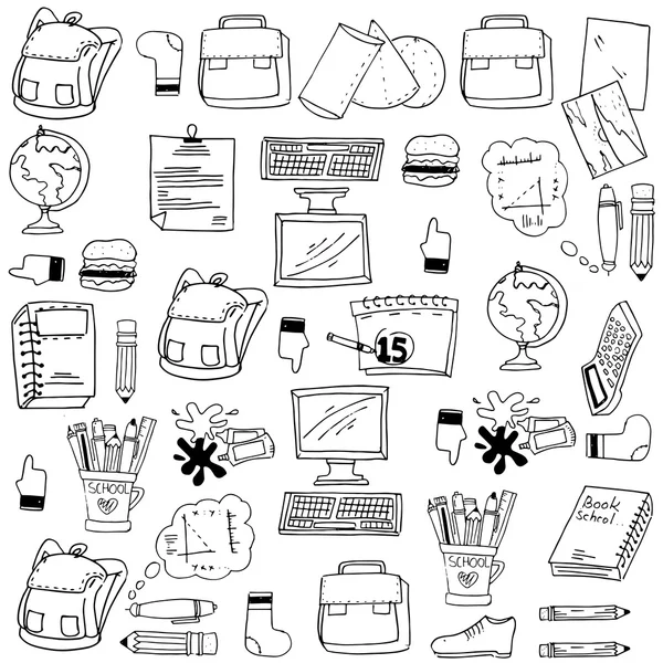 Muchos doodles objeto de la escuela stock — Vector de stock