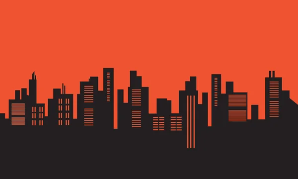Silhouettes urbaines sur fond orange — Image vectorielle