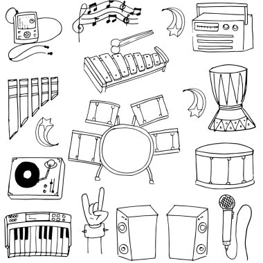 Beyaz arka plan üzerinde müzik öğesinin doodle