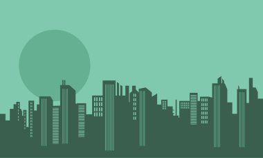 Siluet birçok bina ve ay