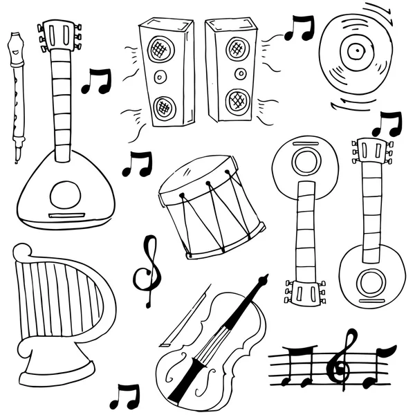 Doodle de mano dibujar música conjunto — Vector de stock