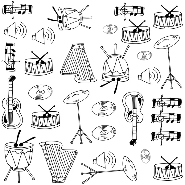 Doodle de música definida com desenho à mão — Vetor de Stock