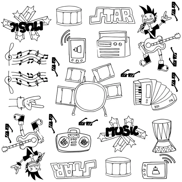 Doodle de música definir ações vector — Vetor de Stock