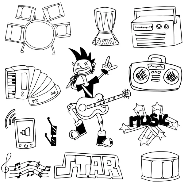 Doodle de conjunto de música de elemento — Vector de stock