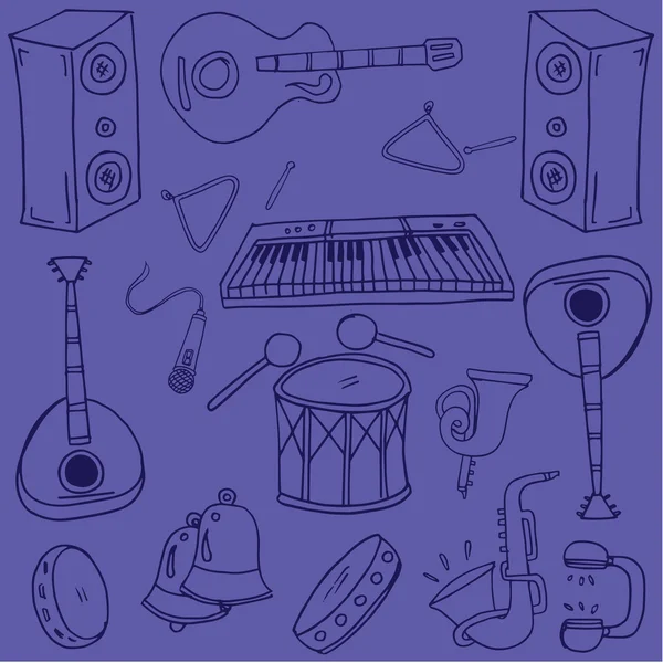 Doodle hudby na fialové pozadí — Stockový vektor