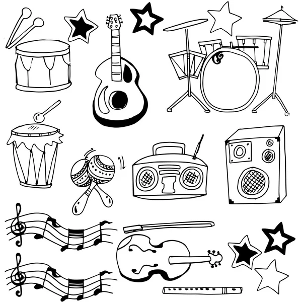 Doodle oof mano dibujar conjunto de música — Archivo Imágenes Vectoriales