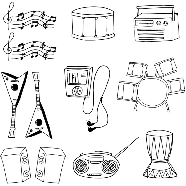 Doodle hand ritar musik objekt — Stock vektor