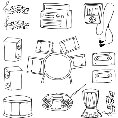 El çizmek müzik araçları vektör doodle