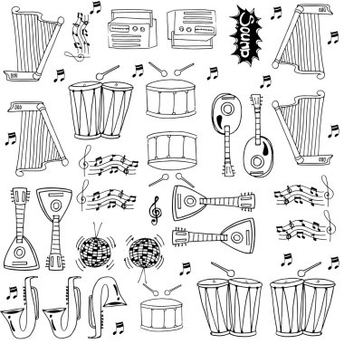 Müzik araçları koleksiyonu vektör Doodle