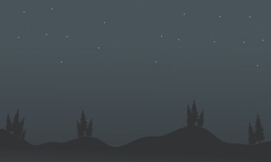 Hill sahne ağaçlarda silüeti