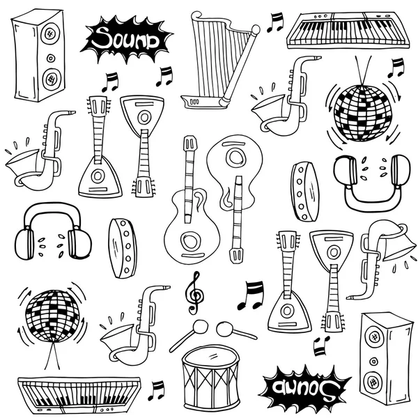 Doodle von Hand zeichnen Musikpaket — Stockvektor