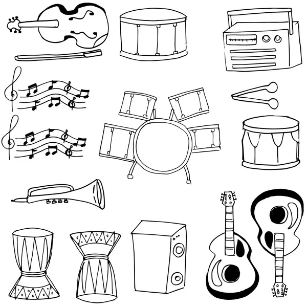 Doodle de estoque de coleção de instrumentos musicais — Vetor de Stock