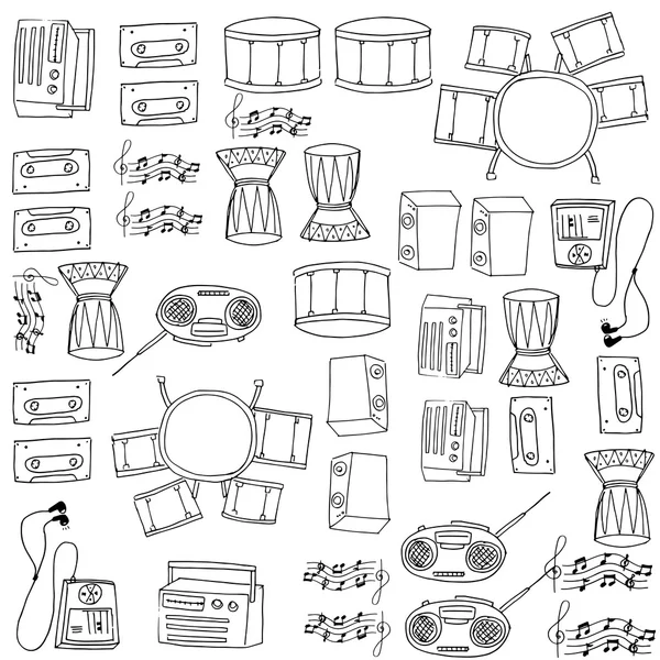 Doodle voor muziek tools pack hand tekenen — Stockvector