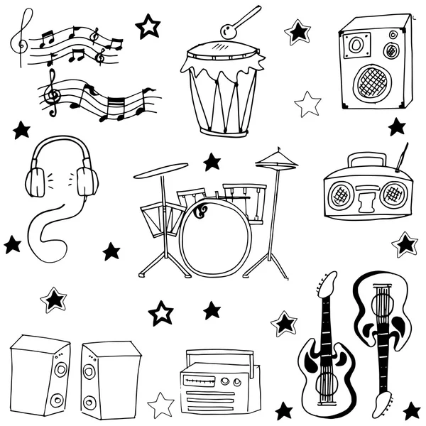 Doodle van vele hulpprogramma muziek — Stockvector