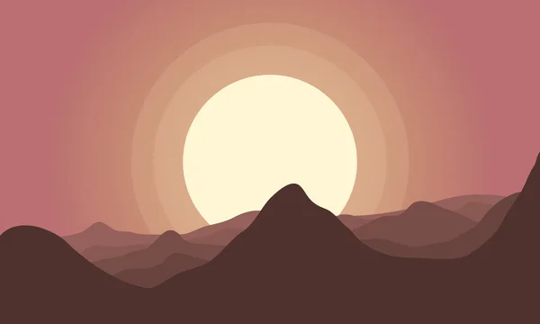 Silueta de colina y grandes paisajes de sol — Vector de stock