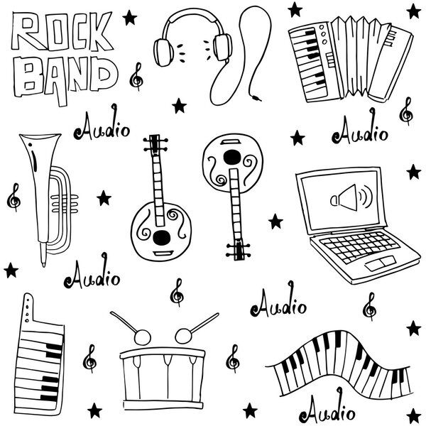 Music element doodles pack hand draw